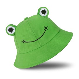 DreamAug Frog Bucket Hat Unisex Cotton Wide Brim Fisherman Sun Cap for Summer Beach Outings – Perfect for Men, Women, and Girls Green