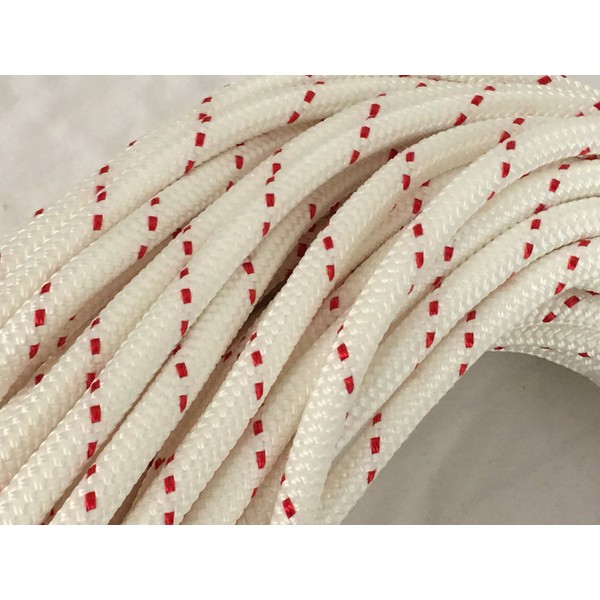Yacht Braid Premium Polyester Rope 3/8 inch, White/Red (50 feet)