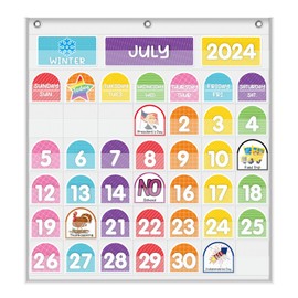 Calendar Pocket Chart, Kids Calendar, Calendar with 96 Colorful Cards, Wall Mounted Calendar Pocket Chart, for Home or Kindergarten Children and Elementary Classroom (English)