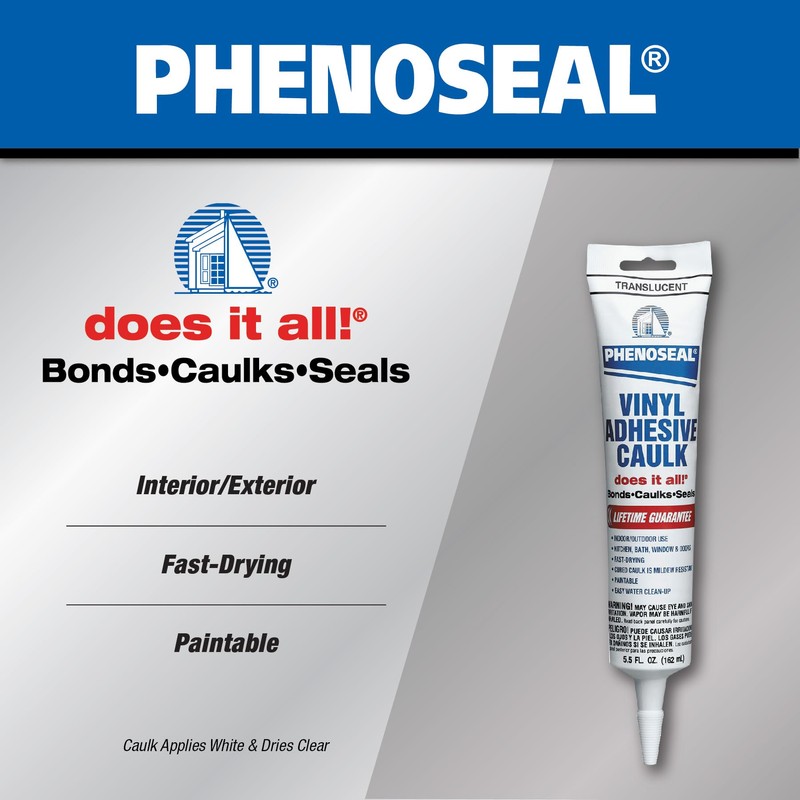 Phenoseal Does It All Vinyl Adhesive Caulk, Translucent, 5.5 oz