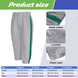 Cozypower 3 Pcs Baseball Combo Set, Knicker Softball Pants, Softball Socks, Baseball Belts for Boys and Girls(10-12 Years,Green, Gray)