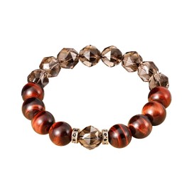 Jewever Natural Smoky Quartz Crystals with Red Tiger Eye Bracelets for Men Women Amulet Energy Healing Bring Wealth Prosperity Lucky Beads Jewelry Gifts Unisex