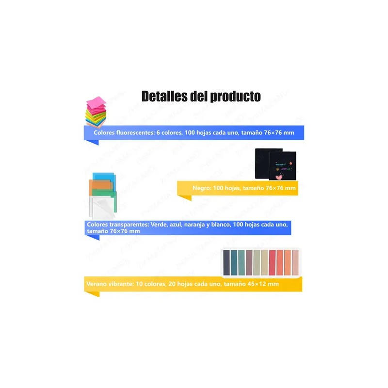 1200 Hojas Notas Adhesivas Neon Tipo Post-it 7.6x7.6cm Block