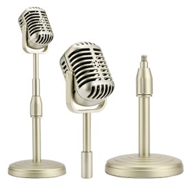 Facmogu Vintage Desktop Microphone Prop Model with Adjustable Height, Classic Retro Style Microphone Stand Fake Mic Prop Decoration for Costume Role Play & Game Night - Gold