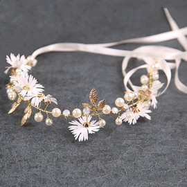 YoralCrea Wedding Hair Accessories Bridal Hair Vines Crystal Pearls Flower Evening Party Tiara Headpiece for Bridesmaid and Flower Girls…
