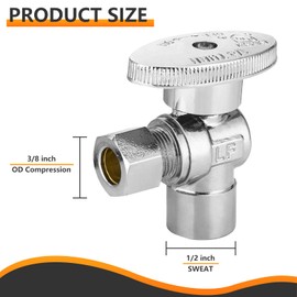HeSun 1-PC Angle Stop Valve, 1/2" Sweat x 3/8" OD Compression Angle Stop, 1/4 Turn Shut Off Valve for Bathroom