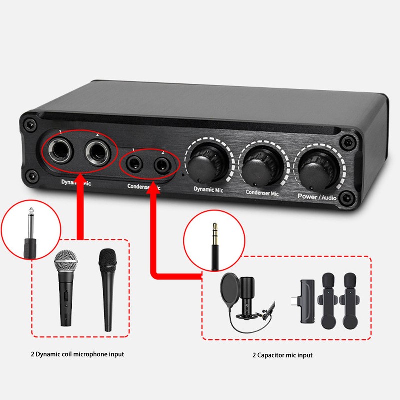Condenser Dynamic Microphone Mixer Adjustable 3 Channel Input Sound Mixer