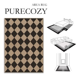 PureCozy 3x5 Checkered Easy Jute Outdoor Patio Rug Washable Area Rugs for Living Room Entryway Diamond Indoor Outdoor Mat Farmhouse Neutral Non Slip Black Door Carpet for Backyard Bedroom