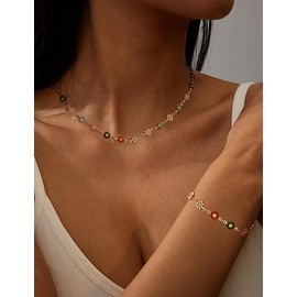 Vurotry Daisy Necklace for Women Cute Flower Choker Necklace Colorful Floral Necklaces Trendy White Daisy Chain Delicate Daisies Jewelry Accessories, adjustable, Metal, No Gemstone