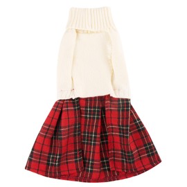 White Embroidery Snowflake Ugly Vintage Knit Reindeer Holiday Festive Christmas Dog Sweater Dress for Puppy,X-Small (XS) Size Back Length 9"