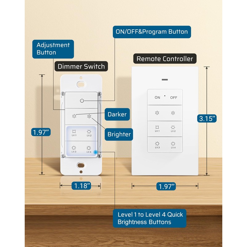 DEWENWILS Wireless Dimmer Switch, Electrical Light Switch, Magnetic Remote Control