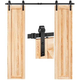 EaseLife 6FT Double Door Sliding Barn Door Hardware Track Kit,Basic J Pulley,Slide Smoothly Quietly,Easy Install (6FT Track Kit for Double 18" Wide Door)