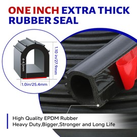 D Shape Door Rubber Seal Strip,1" RV Slide Out Seal Self-Adhesive EPDM Rubber,Heavy Duty Automotive Weather Stripping for Fill Gaps,Apply to Car,Truck,RV,Boat and Home Application (25ft)