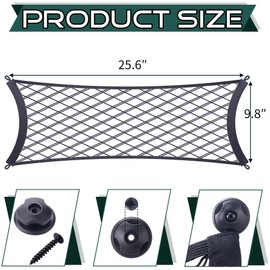 JINGKE 2 Pcs Small Cargo Net Pocket Elastic Mesh Netting Car Mesh Pouch with Screws and Hooks for Trunk RV Boats Home Cargo Storage (25.6'' x 9.8'')