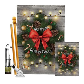 Ornament Collection Christmas Lightful Merry Garden House Flags Kit Winter Santa Marry Xmas Present Reindeer Season Wintertime Snow Small Decorative Gift Yard Banner Double-Sided Made in USA 28 X 40