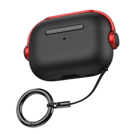 Airpods Pro Case with Safety Lock, Shockproof, Airpods Pro Case, Strap, Ring, Carabiner, TPU, Magsafe, Wireless Charging, Anti-Lost, AirPods Pro 1st Generation Case (AirPods Pro, Black+Red)