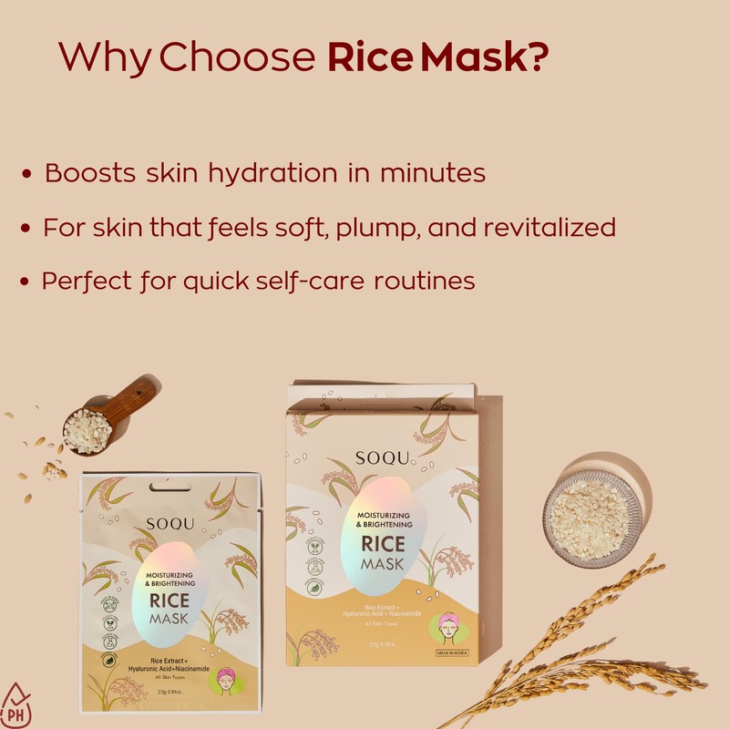 SOQU Moisturizing and Brightening Rice Mask - Hydrating and Radiance