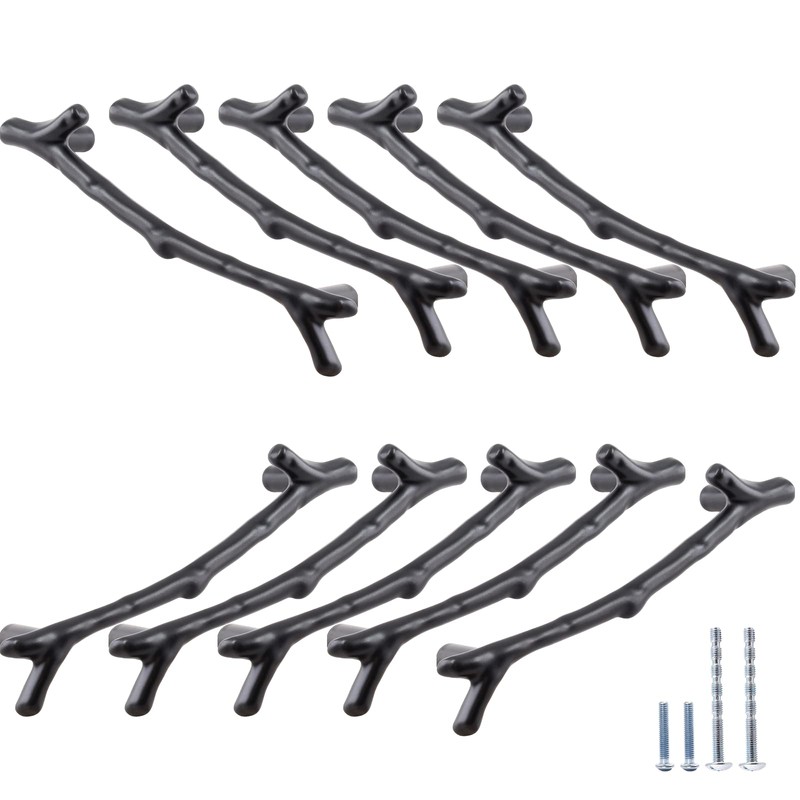 Bivethoi 10 Pack Twig Branch Drawer Handles Black Tree Branch