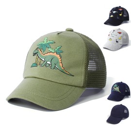 QIYIENDIAN Baby Toddler Baseball Caps Adjustable Sun Hats Dinosaur Solid Colour Hat Children Boys Girls (Army Green Dinosaur, 3-5 Years)