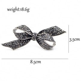 Rhinestone Black Flower Brooches Women Vintage Antique Silver Brooch Pin Elegant Exquisite Broches