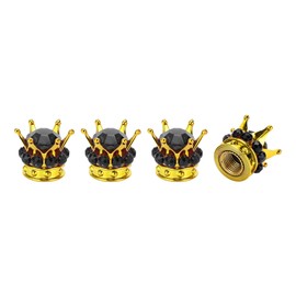 A ABSOPRO Tire Valve Stem Caps 12.8x15.8MM Car Wheel Valve Cap ABS Gold Tone Black Faux Crystal Crown Style for Car Bike Motorcycle Truck Anti Crash Tyre Valve Stem Cover Valve Dust Cap 4pcs