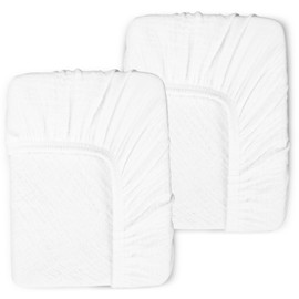 2 Pack Muslin Crib Sheets for Baby Girls & Boys-Neutral Breathable Crib Mattress Protector for Standard Crib Mattress (28"x 52") -White Crib Sheets Fitted-No Slip Toddler Cotton Bedding-White