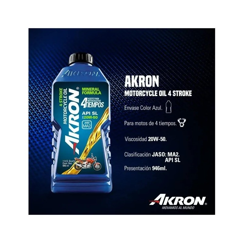 Aceite ParA MOTOR Akron 20w50 1L MINERAL