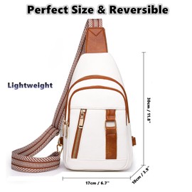 GUIFIER Crossbody Sling Backpack Chest Bag Daypack for Men & Women, PU Sling Bag with Adjustable Guitar Strap, Over Shoulder Bag, Fanny Pack Belt Purse for Travel Sports Hiking Shopping (White)