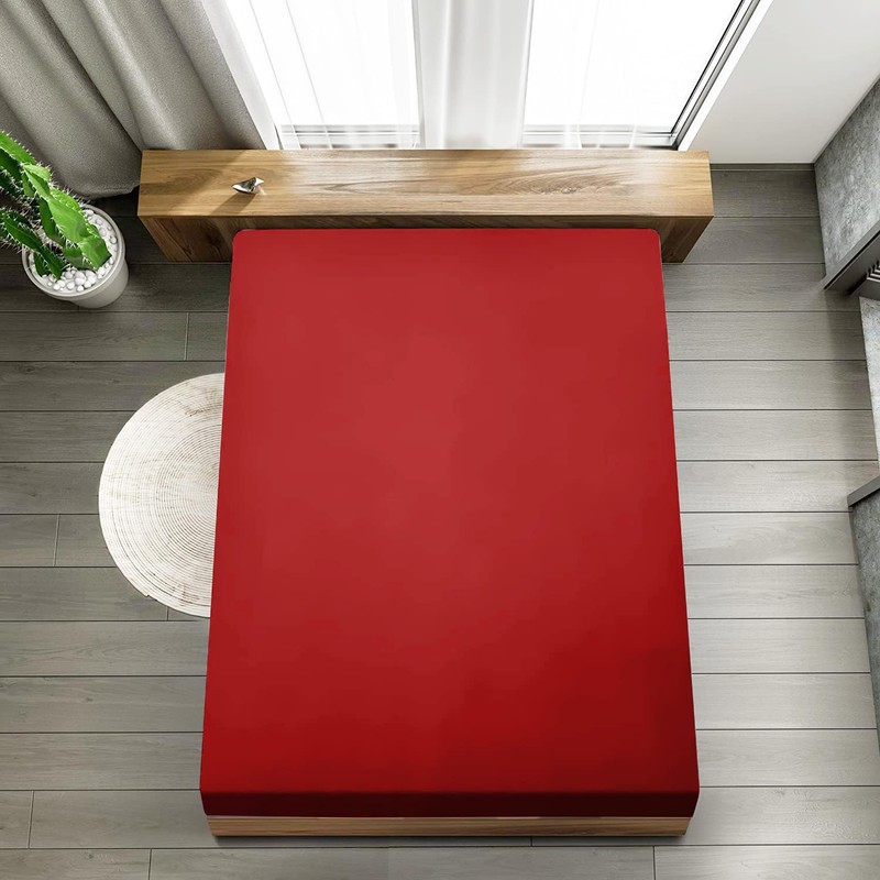 EV DEKOR®MF0001 Fitted Sheet King, Red - Deep Pocket Bedsheet