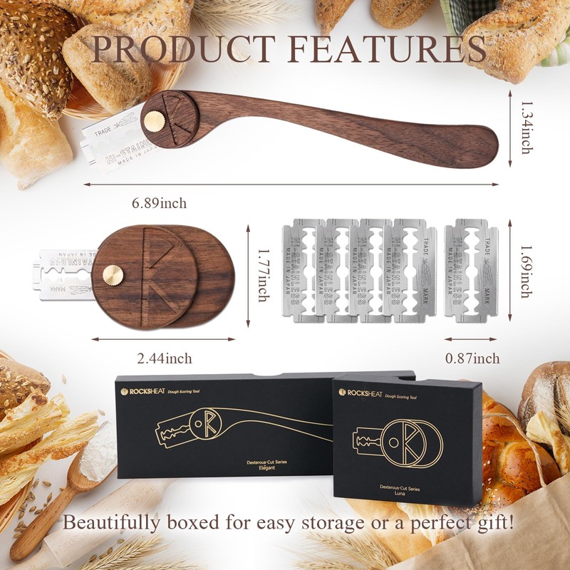 ROCKSHEAT Bread Lame Set of 2, Scoring Knife with 5