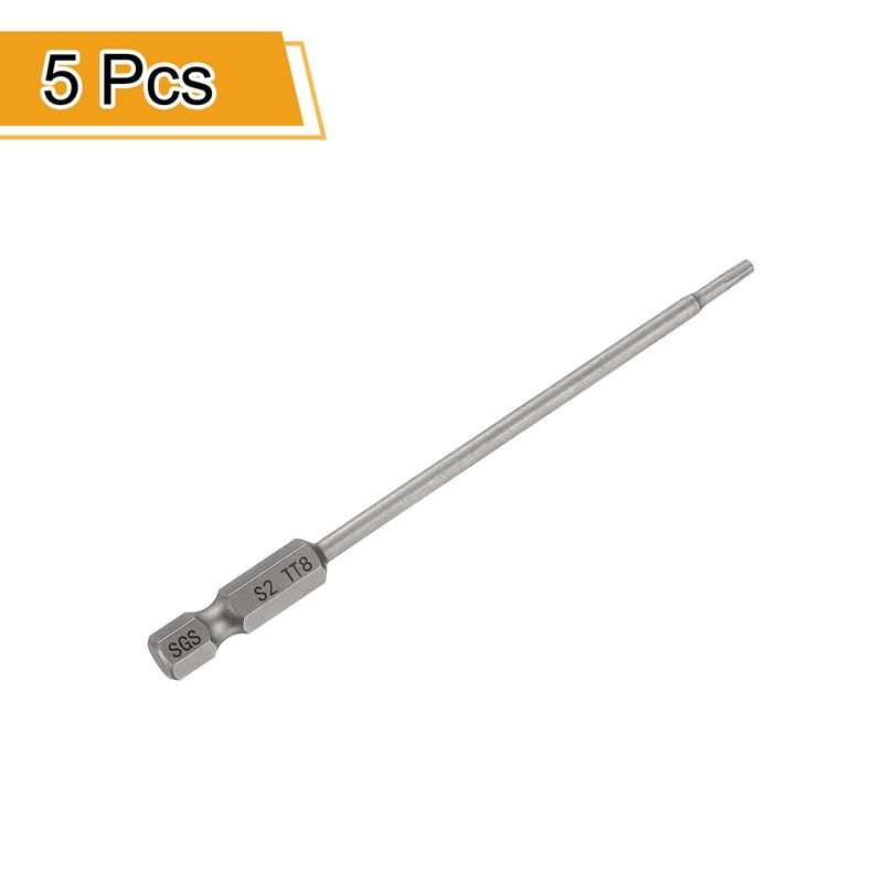 HARFINGTON 5pcs TT8 Security Torx Head Screwdriver Bit 4.33" (110mm)