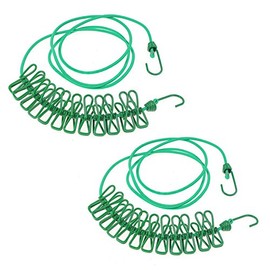 NUZAMAS 2X Clothesline 12 Pegs Clips Portable Expandable Adjustable Retractable Airer for Camping Travel Clothes Laundry Drying Outdoor and Indoor Use Green