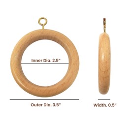 Premium 12 Pcs Wooden Curtain Drapery Rings, Natural Beechwood for 1 to 2.2 Inch Curtain Rod Pole Galaxy Indiacraft