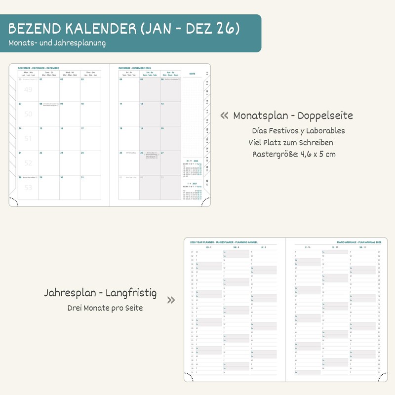 BEZEND Calendar 2026 Book Calendar A5 1 Week 2 Pages