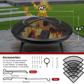 Fire Pit Spark Screen,24 Inch Fire Pit Screen Cover Outdoor with Handle&Poker,Firepit Screens Round Cover Mesh Replacement Heavy-Duty Steel Fire Pit Cover for Backyard/Beach/RV Camping