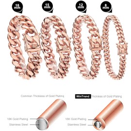 WinTrend Cuban Link Chain Necklace or Bracelet with Design Box Clasp for Men 10MM/14MM Rose Gold Stainless Steel Hip Hop Miami Curb Chains 7.5-30 inch(10MM, 9.5")