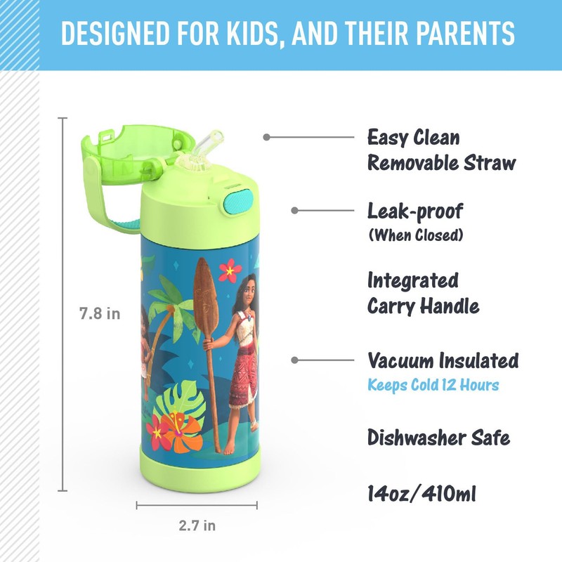 THERMOS FUNTAINER 14 Ounce Stainless Steel Vacuum Insulated Bottle, Moana