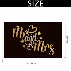 Yekiua Mr And Mrs Flag 3X5 Gold Glitter Romantic Lettering UV Fade Resistant Vivid Color - Canvas Header Double Stitched Flag With Brass Grommets Black