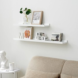 Recogwood 36 Inch White Floating Shelves Wall Mounted, 4'' Deep Solid Wood Wall Shelves for Decor and Storage, Picture Ledge Shelf for Bedroom/Bathroom/Living Room/Kitchen/Laundry Room, 2 Pack