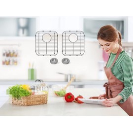 4Pack Stainless Steel Sink Protectors for Kitchen Sink, 13.1"x11.6"x1" Sink Grid Universal with Rear Drain, Rust-Resistant Metal Sink Rack for Bottom of Sink with Sink Strainers (Rear Drain/Set 2)