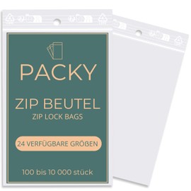 PACKY - Zip Bag - Plastic Bag Lockable - 24 Available Sizes - 100 to 10000 Pieces - Zip Bag - Ziplock Bag - Small or Large - 10 x 20 cm Pack of 100
