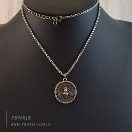 Fenris Silver Coin Necklace Bee Mens Womens Medieval Greek