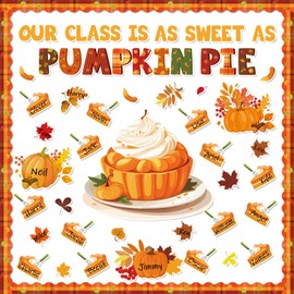 102 Pieces Thanksgiving Pie Bulletin Board Classroom Decorations Fall Pumpkin Pie Wall Decors Thanksgiving Gift Autumn Leaves Pumpkin Paper Cutouts Fall Decors for Office Home School Window Chalkboard