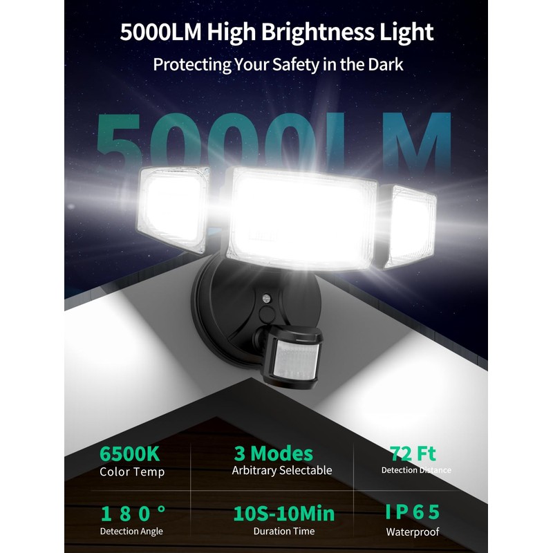 iMaihom 50W Motion Sensor Outdoor Lights, 5000LM Hardwired Motion Sensor
