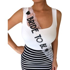 Bride & Bridesmaid 6pc Lace Sash Set - Gorgeous Party Favors for Bachelorette Party, Bridal Shower & Wedding Party (Black & Silver)