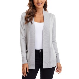 Urban CoCo Women's Lightweight Open Front Knit Cardigan Sweater Long Sleeve with Pocket (Light Gray, 2XL)