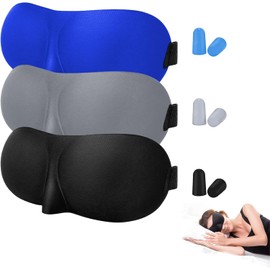 3 Piezas Antifaz para Dormir para Dormir de Lado, Antifaz 3D bloqueadapara Dormir, Máscara de Dormir Contorneada de Espuma Viscoelástica, Antifaz Nocturno con Luz Bloqueada para Hombres y Mujeres(Azul-Negro-Gris)