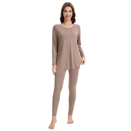 WiWi Women's Pajamas Leggings Lounge Set Viscose from Bamboo Sleepwear Long Sleeve Top and Pants Lightweight Pjs S-XXL, Camel, Large