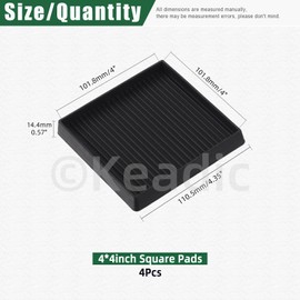 Keadic Non-Slip Rubber Caster Cups Assortment Set, Round and Square Anti Slide Leg Coasters Floor Protector Furniture Pads for Piano Sofa Bed Chair Couch Stoppers (4 * 4 Inches, Square-Black)