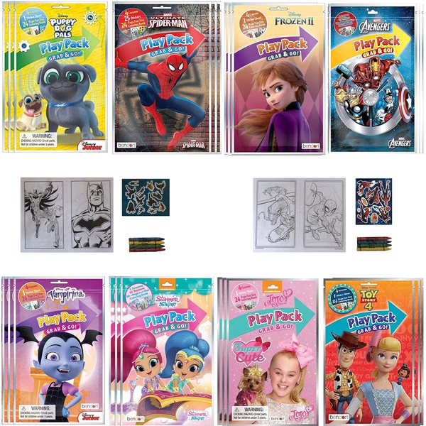 (30 PACK) Grab & Go Play Packs Kids Coloring Books With Crayons Party Favor Bulk for Boys Girls Princess Superhero Cartoon Characters Bulk activity books for kids Coloring Packs Bundle
